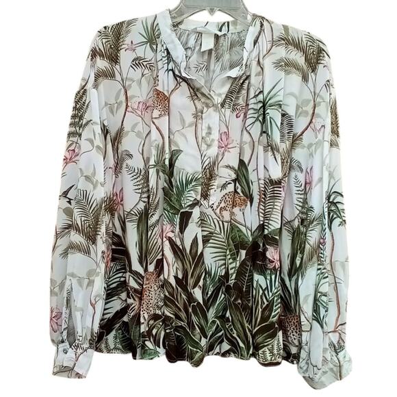 H&M Tops - H&M Women's Jungle Blouse NWT 14 Animal Print Jaguar Cat Oversized Tropical